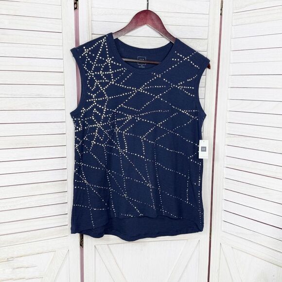 Gap Metallic Print Sleeveless Muscle T Shirt Blue Silver XS Tank Top - Picture 7 of 12